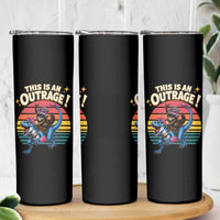 This Is An Outrage Cat Riding Dinosaur Skinny Tumbler Sci-Fi Book Lover Gift