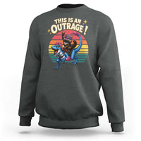 This Is An Outrage Cat Riding Dinosaur Sweatshirt Sci-Fi Book Lover Gift