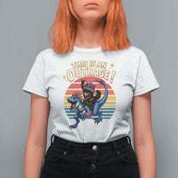 This Is An Outrage Cat Riding Dinosaur T Shirt For Women Sci-Fi Book Lover Gift