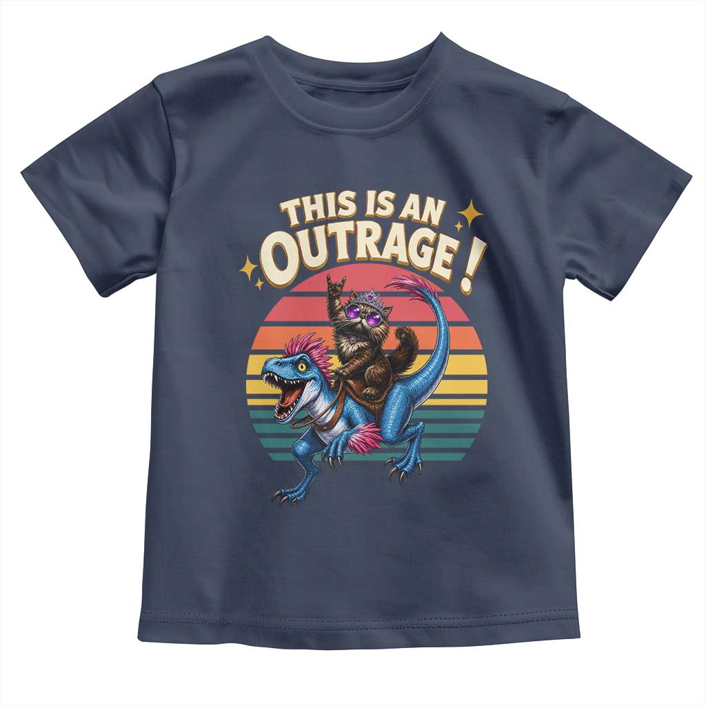 This Is An Outrage Cat Riding Dinosaur Toddler T Shirt Sci-Fi Book Lover Gift