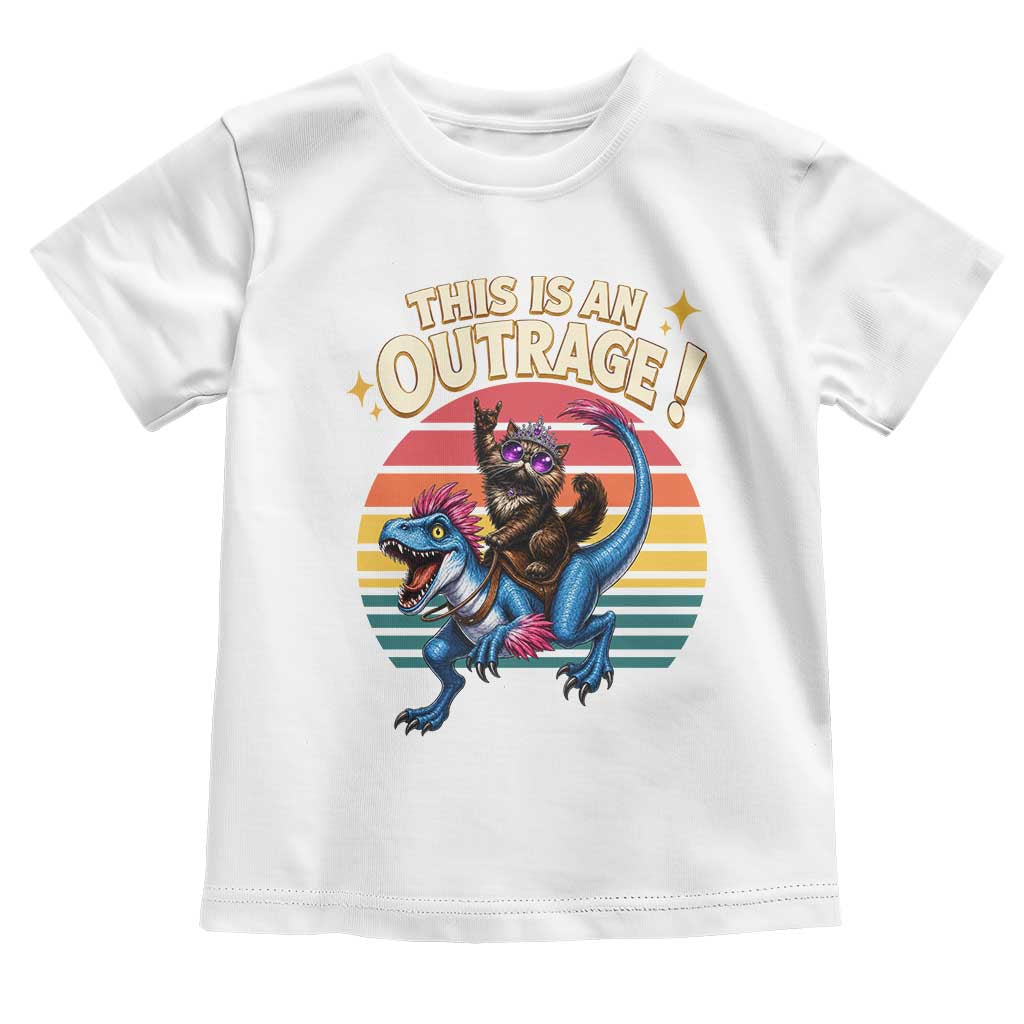 This Is An Outrage Cat Riding Dinosaur Toddler T Shirt Sci-Fi Book Lover Gift