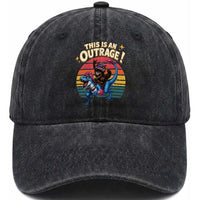 This Is An Outrage Cat Riding Dinosaur Washed Cotton Baseball Cap Sci-Fi Book Lover Gift