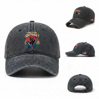 This Is An Outrage Cat Riding Dinosaur Washed Cotton Baseball Cap Sci-Fi Book Lover Gift