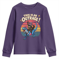 This Is An Outrage Cat Riding Dinosaur Youth Sweatshirt Sci-Fi Book Lover Gift