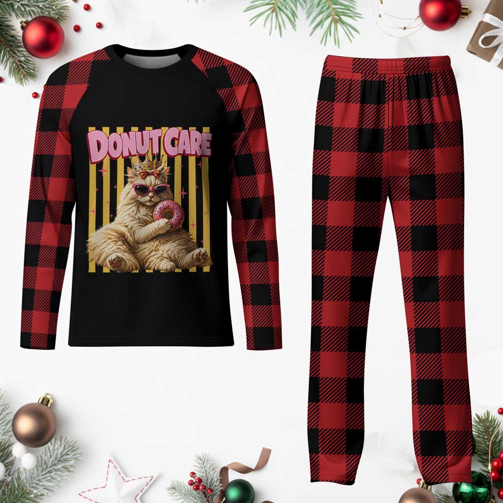Funny Princess Cat Eating Donut Plaid Pajama Set Sci-Fi Book Lover Gift
