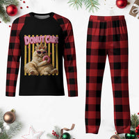 Funny Princess Cat Eating Donut Plaid Pajama Set Sci-Fi Book Lover Gift