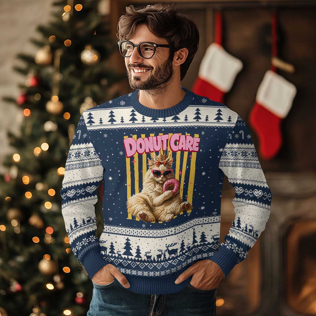 Funny Princess Cat Eating Donut Ugly Christmas Sweater Sci-Fi Book Lover Gift