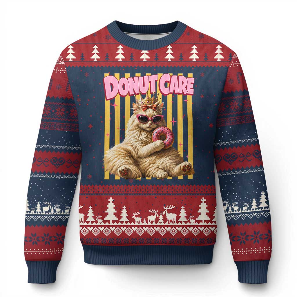 Funny Princess Cat Eating Donut Ugly Christmas Sweater Sci-Fi Book Lover Gift