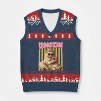 Funny Princess Cat Eating Donut V-Neck Knit Sweater Vest Sci-Fi Book Lover Gift