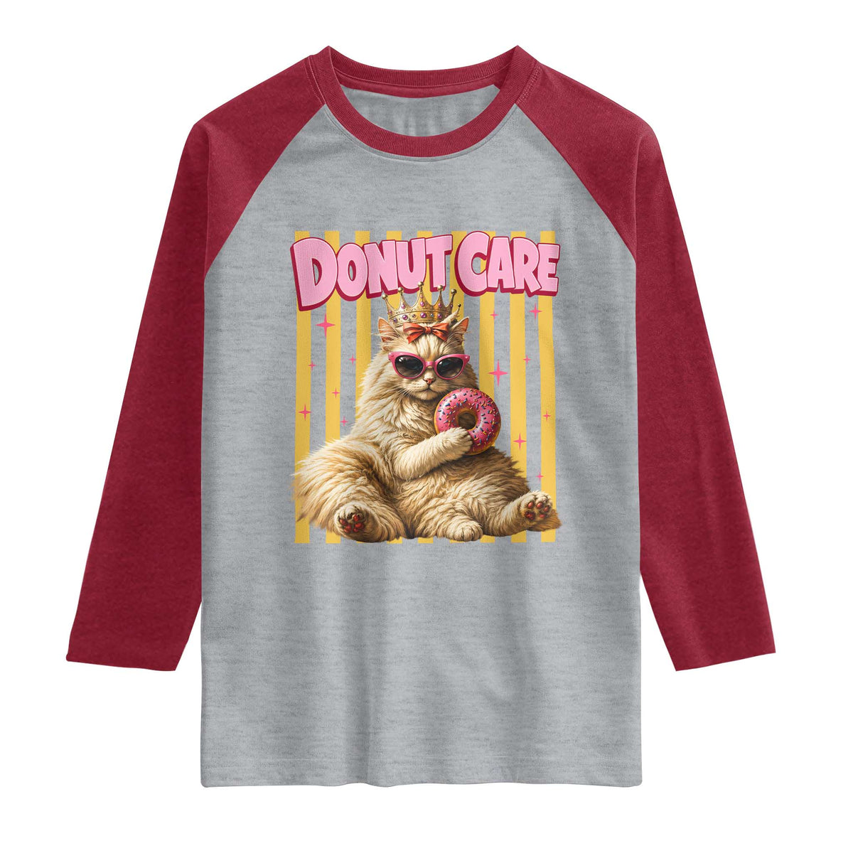 Funny Princess Cat Eating Donut Raglan Shirt Sci-Fi Book Lover Gift