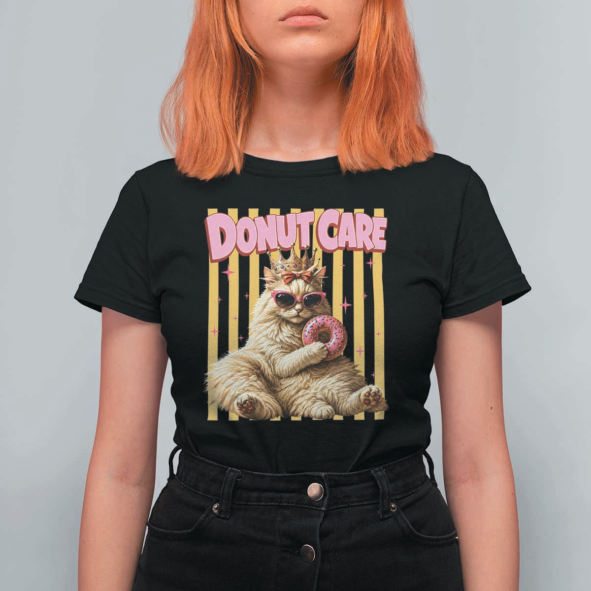 Funny Princess Cat Eating Donut T Shirt For Women Sci-Fi Book Lover Gift