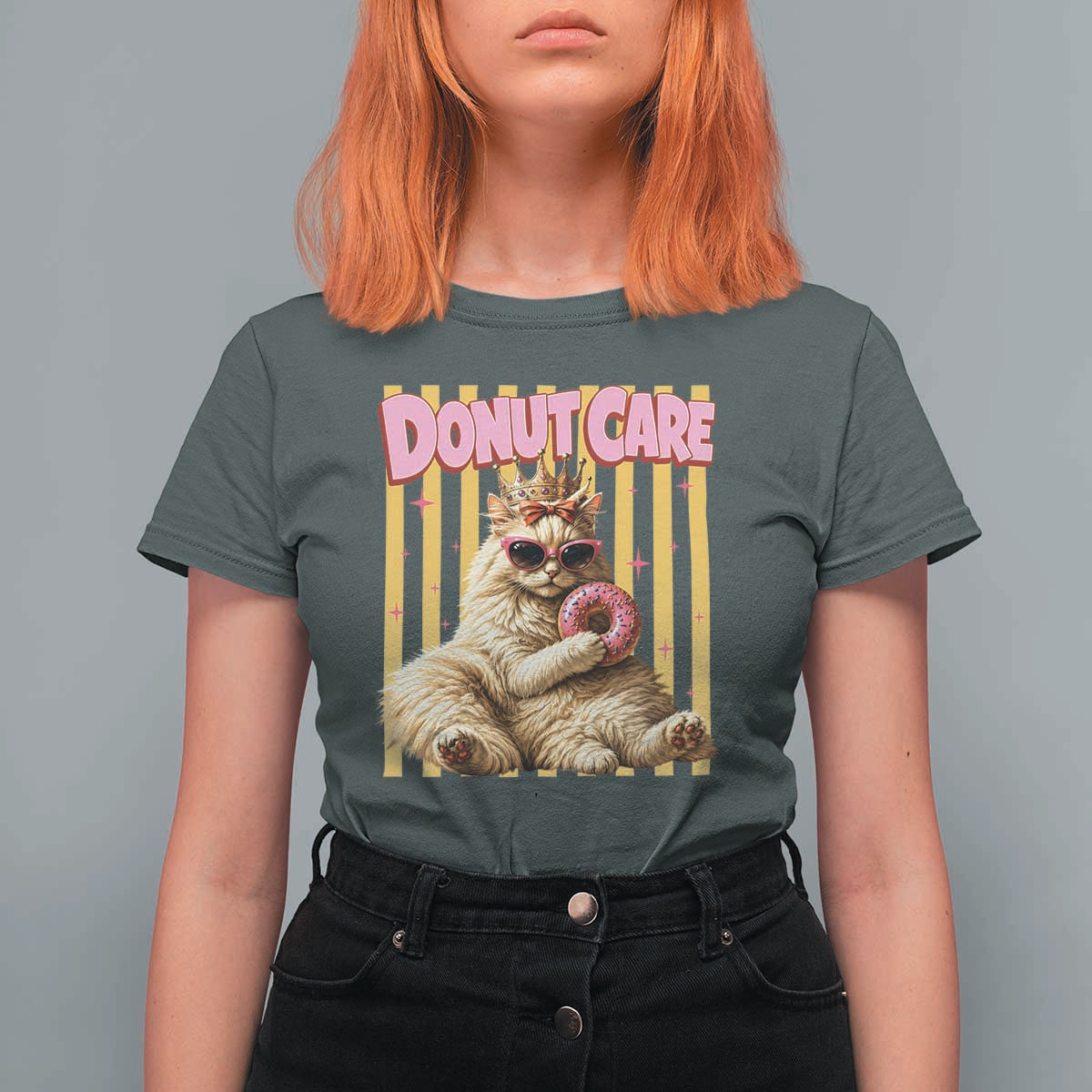 Funny Princess Cat Eating Donut T Shirt For Women Sci-Fi Book Lover Gift