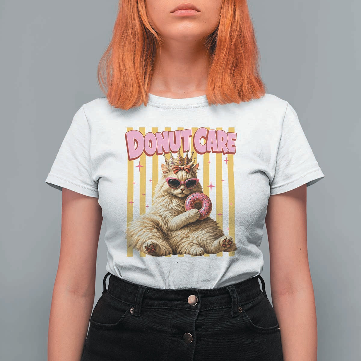 Funny Princess Cat Eating Donut T Shirt For Women Sci-Fi Book Lover Gift