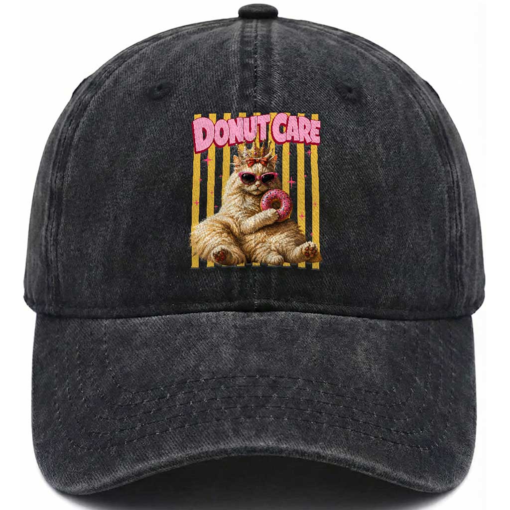 Funny Princess Cat Eating Donut Washed Cotton Baseball Cap Sci-Fi Book Lover Gift