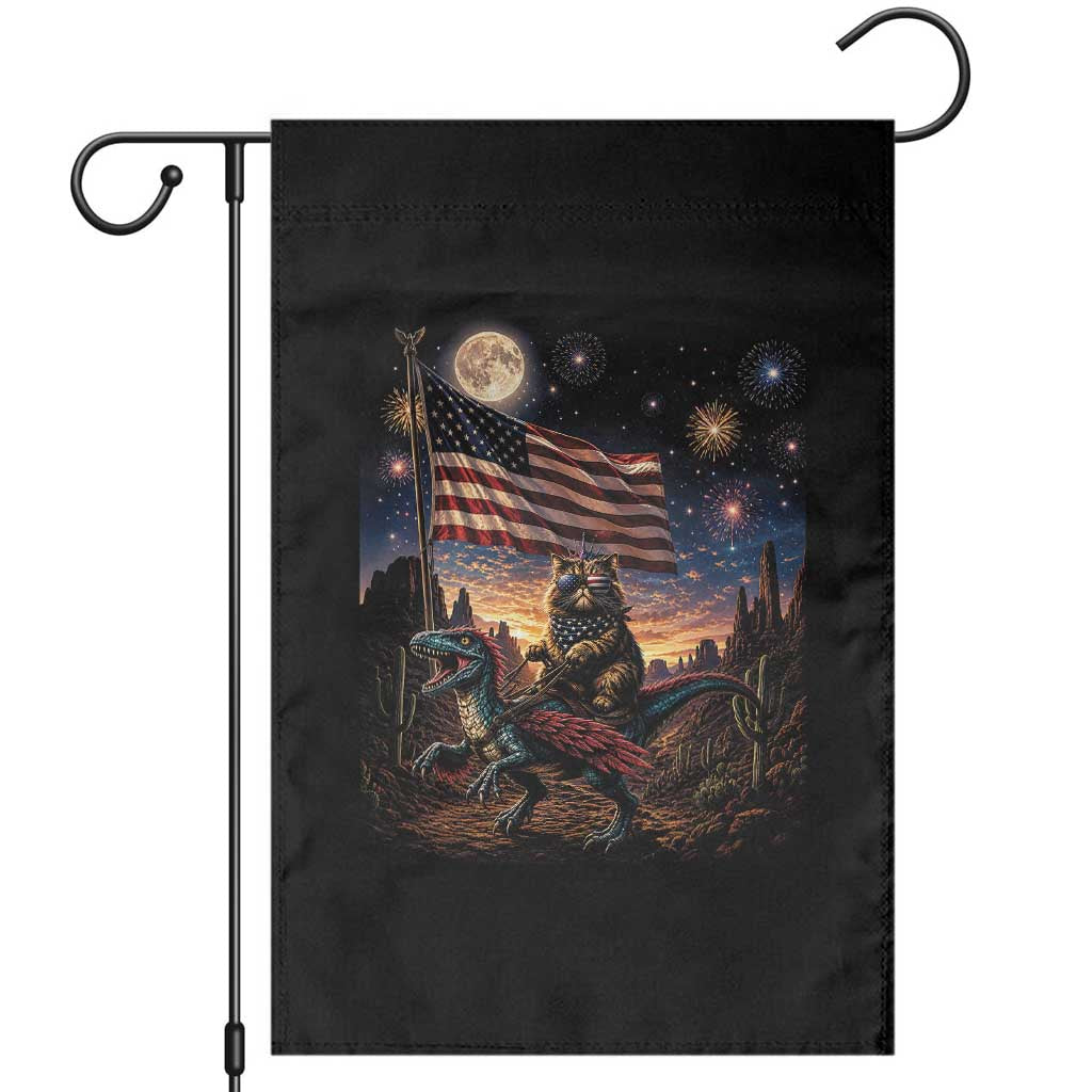 Funny Princess Cat On Dinosaur Patriotic Freedom Gift Garden Flag