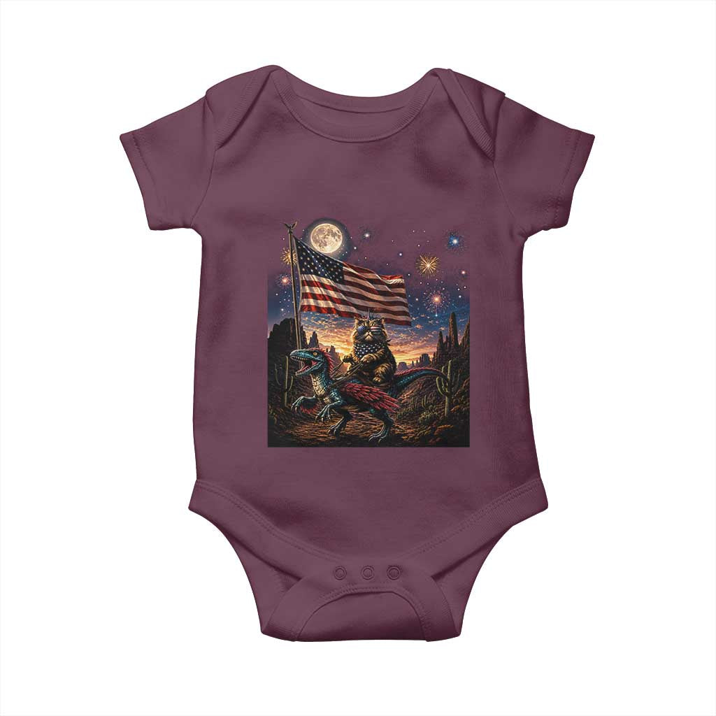 Funny Princess Cat On Dinosaur Patriotic Freedom Gift Baby Onesie