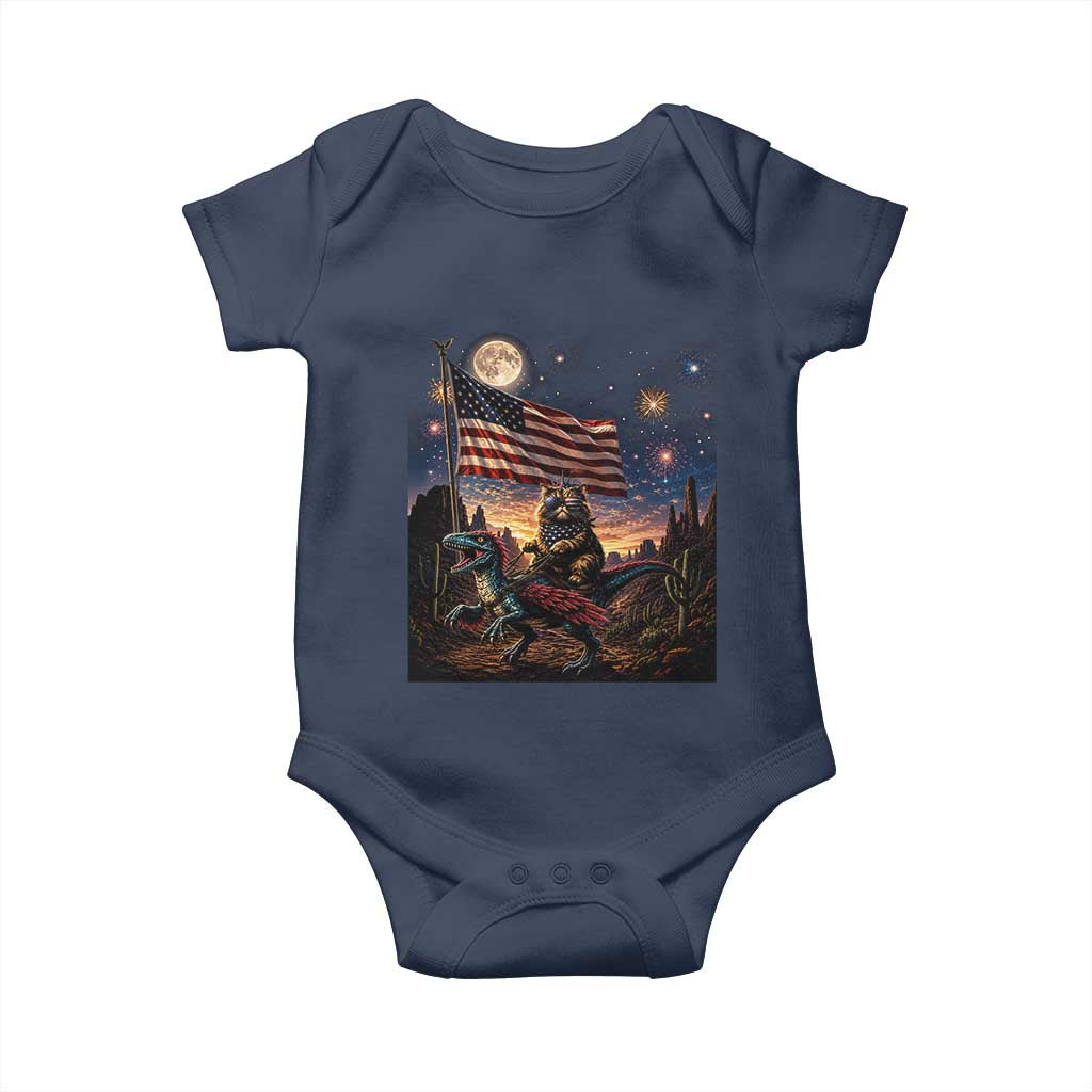 Funny Princess Cat On Dinosaur Patriotic Freedom Gift Baby Onesie