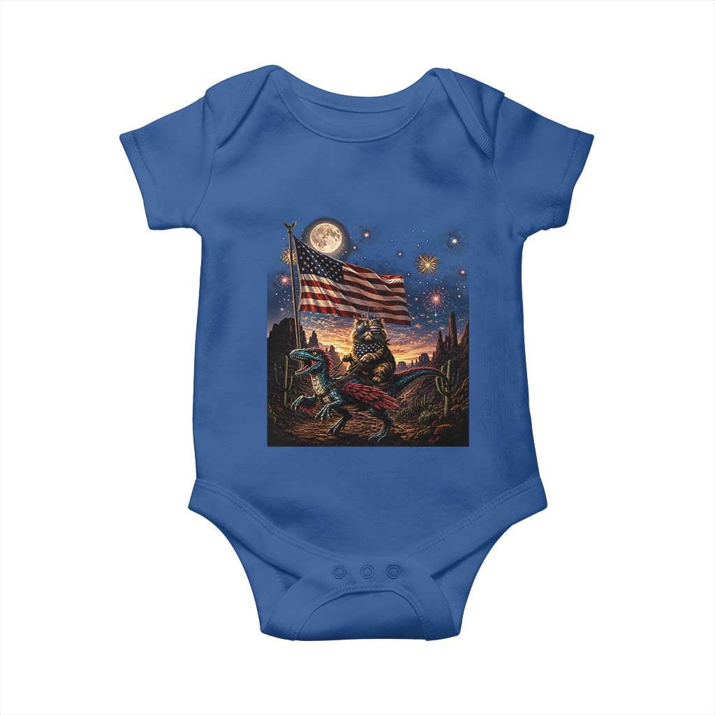 Funny Princess Cat On Dinosaur Patriotic Freedom Gift Baby Onesie