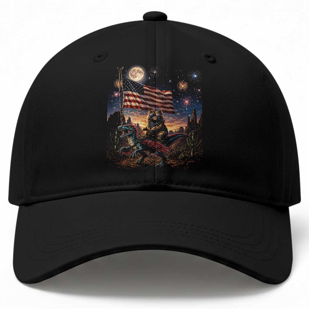 Funny Princess Cat On Dinosaur Patriotic Freedom Gift Baseball Cap