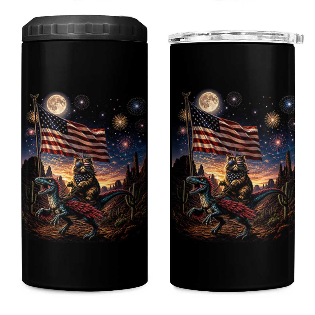 Funny Princess Cat On Dinosaur Patriotic Freedom Gift 4 in 1 Can Cooler Tumbler