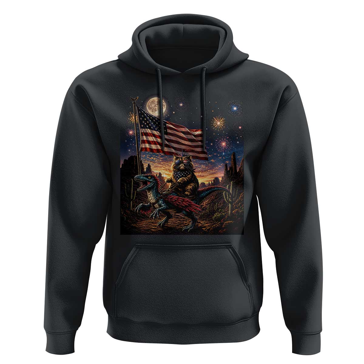Funny Princess Cat On Dinosaur Patriotic Freedom Gift Hoodie