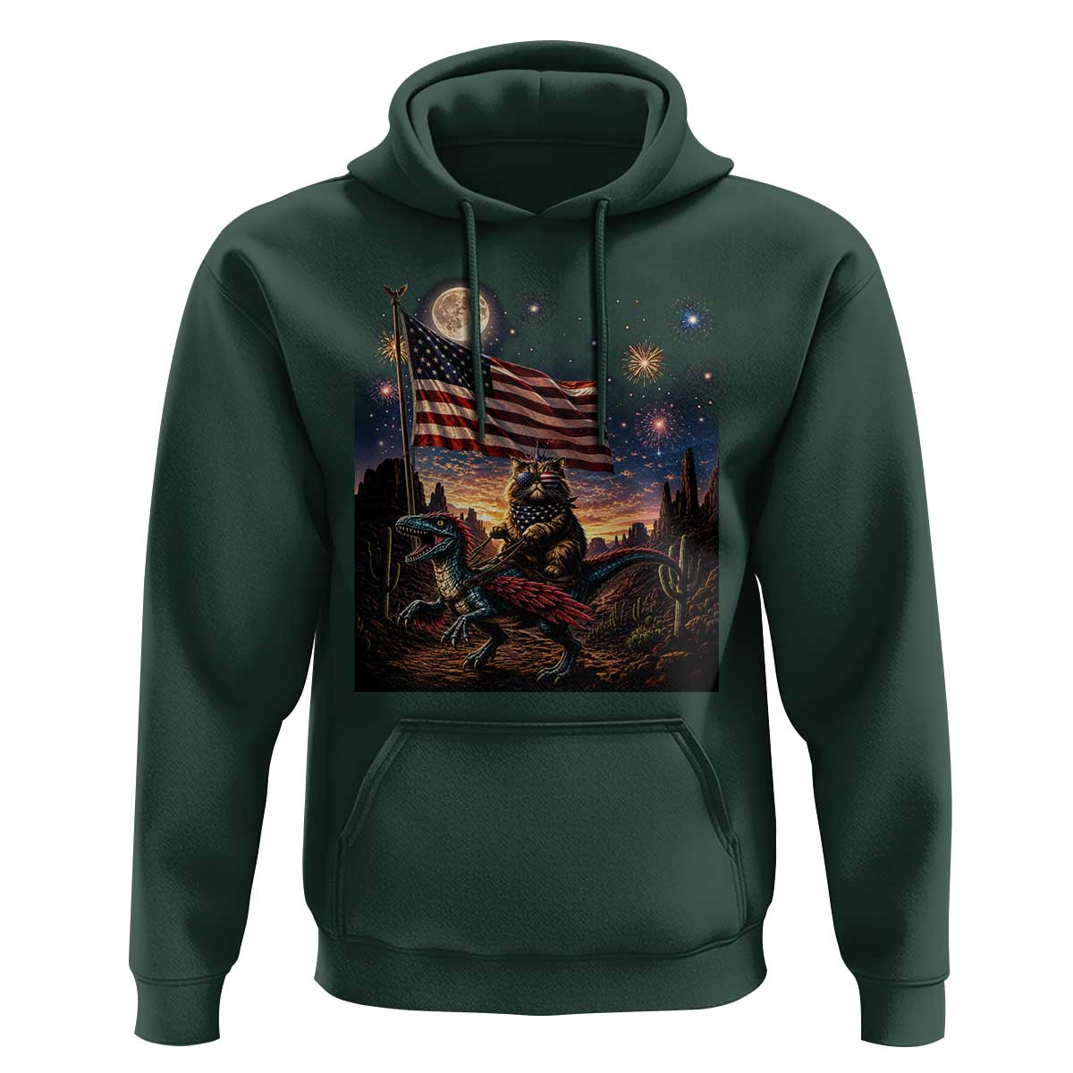 Funny Princess Cat On Dinosaur Patriotic Freedom Gift Hoodie