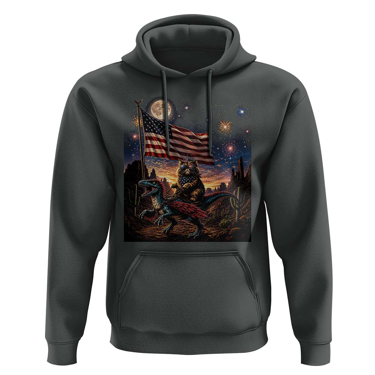 Funny Princess Cat On Dinosaur Patriotic Freedom Gift Hoodie