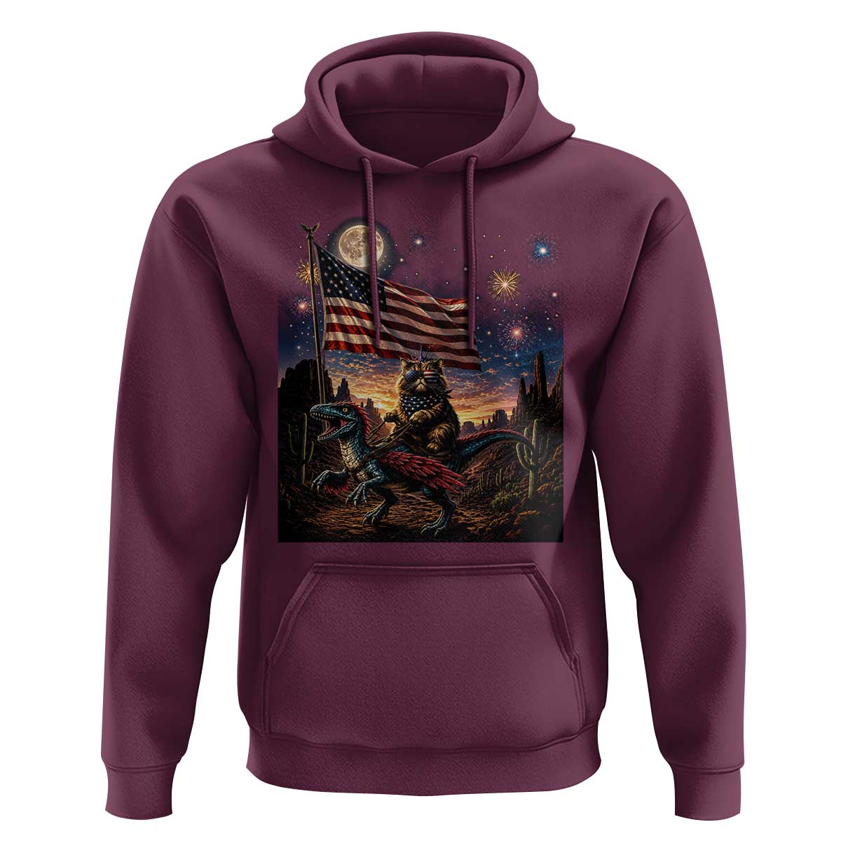 Funny Princess Cat On Dinosaur Patriotic Freedom Gift Hoodie