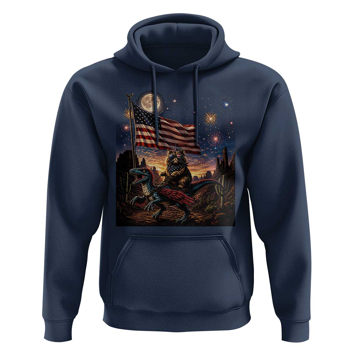 Funny Princess Cat On Dinosaur Patriotic Freedom Gift Hoodie