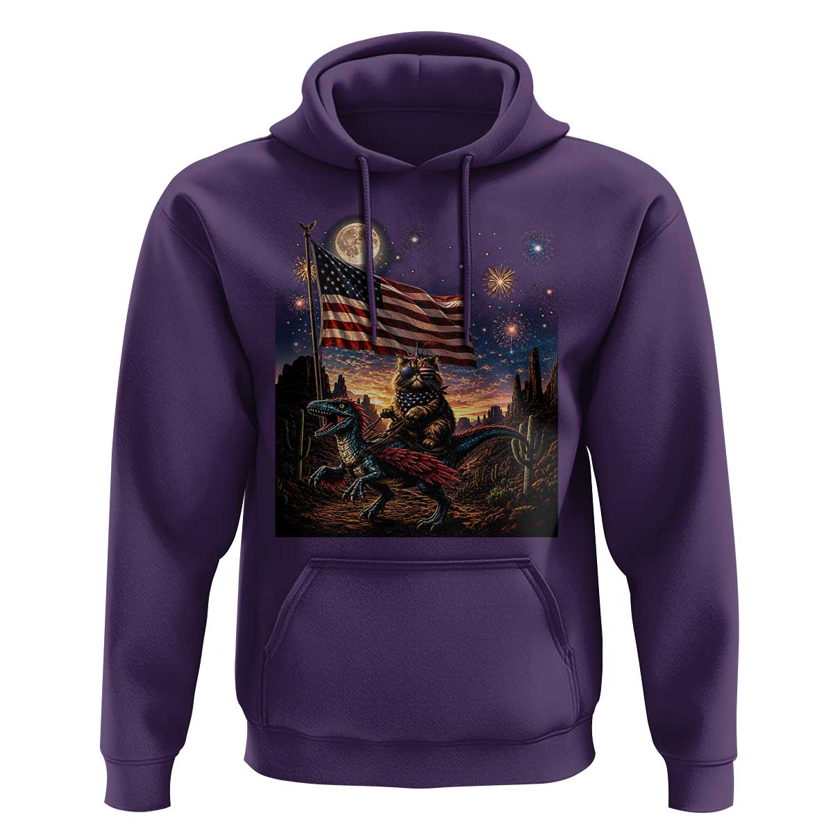 Funny Princess Cat On Dinosaur Patriotic Freedom Gift Hoodie