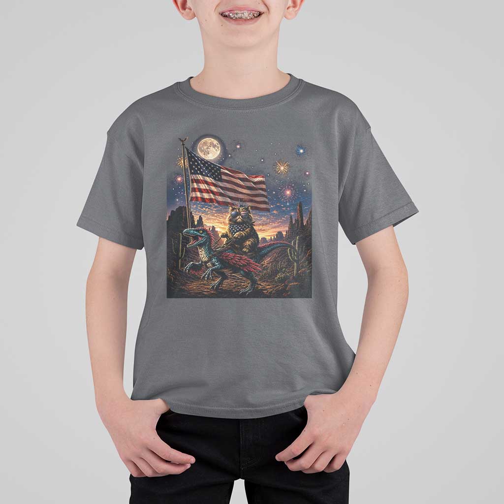 Funny Princess Cat On Dinosaur Patriotic Freedom Gift T Shirt For Kid