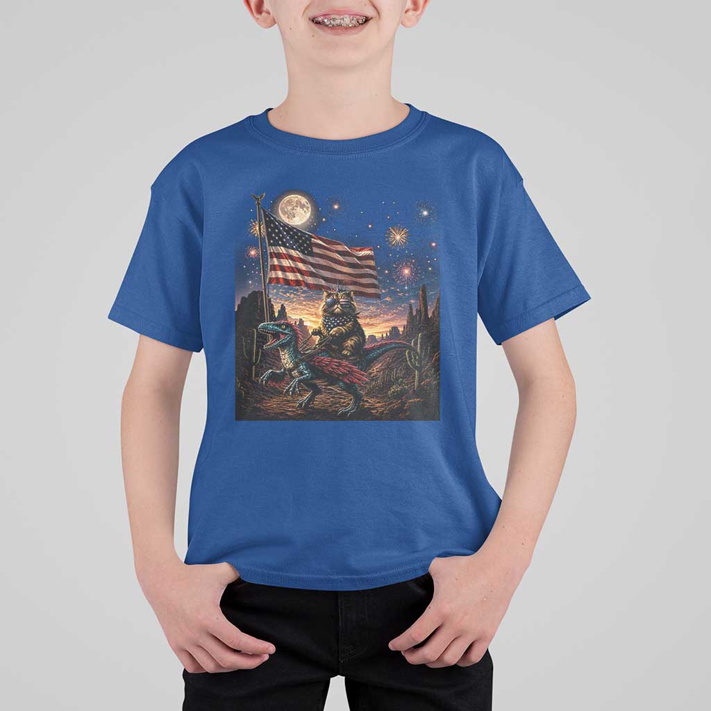 Funny Princess Cat On Dinosaur Patriotic Freedom Gift T Shirt For Kid