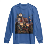 Funny Princess Cat On Dinosaur Patriotic Freedom Gift Long Sleeve Shirt