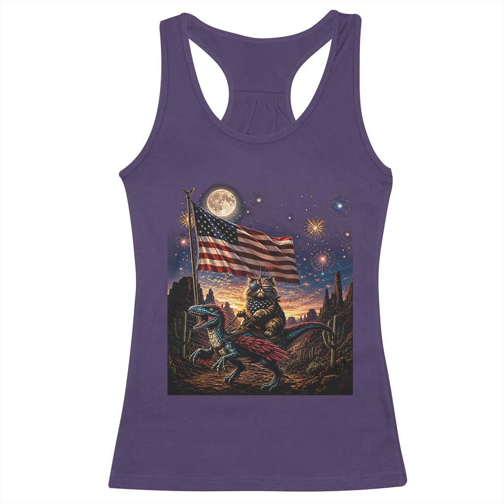 Funny Princess Cat On Dinosaur Patriotic Freedom Gift Racerback Tank Top