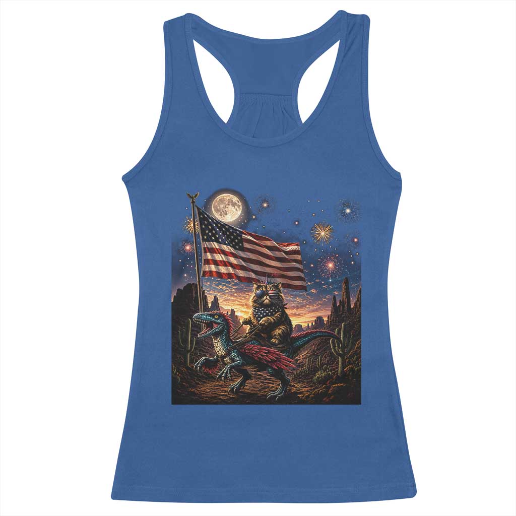 Funny Princess Cat On Dinosaur Patriotic Freedom Gift Racerback Tank Top