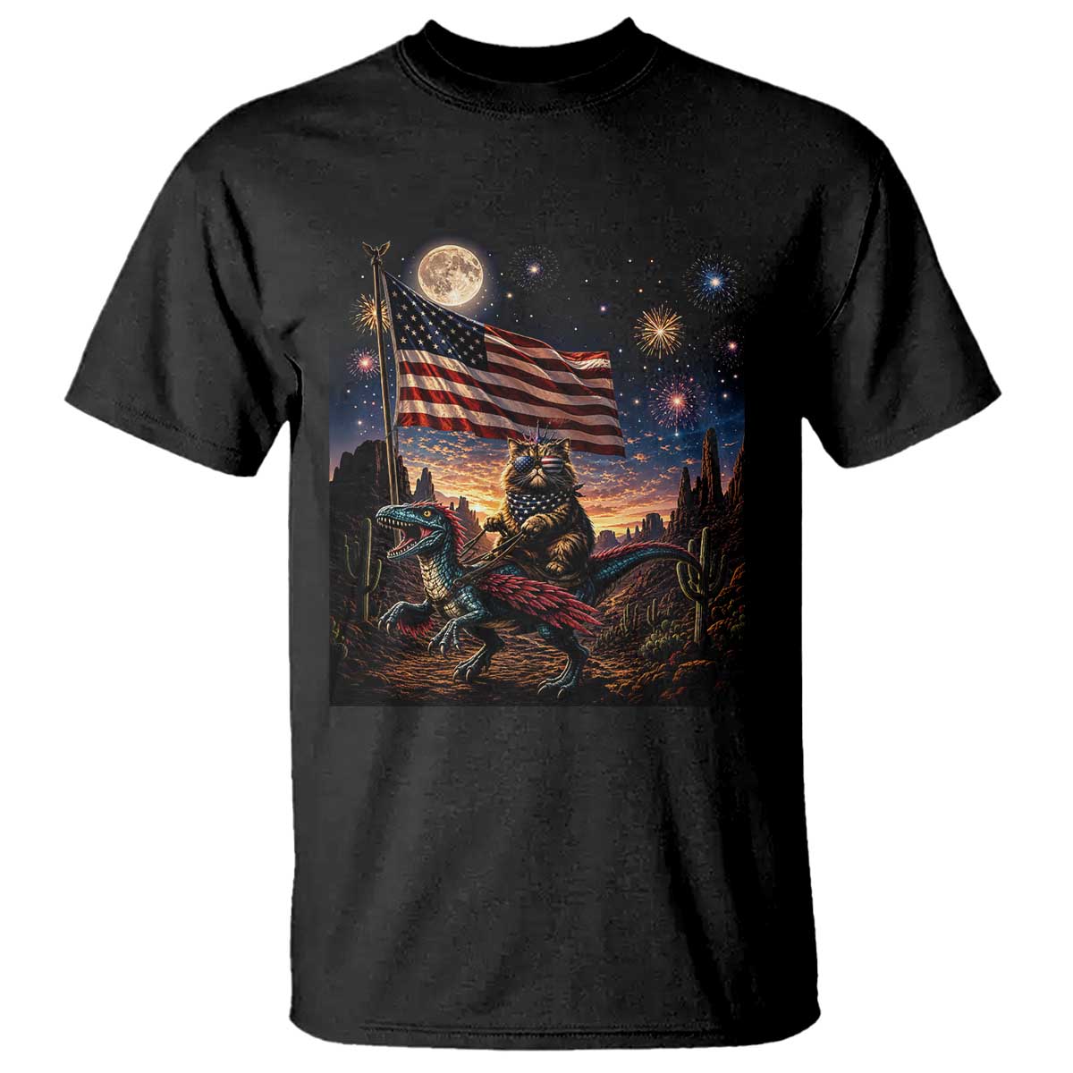 Funny Princess Cat On Dinosaur Patriotic Freedom Gift T Shirt