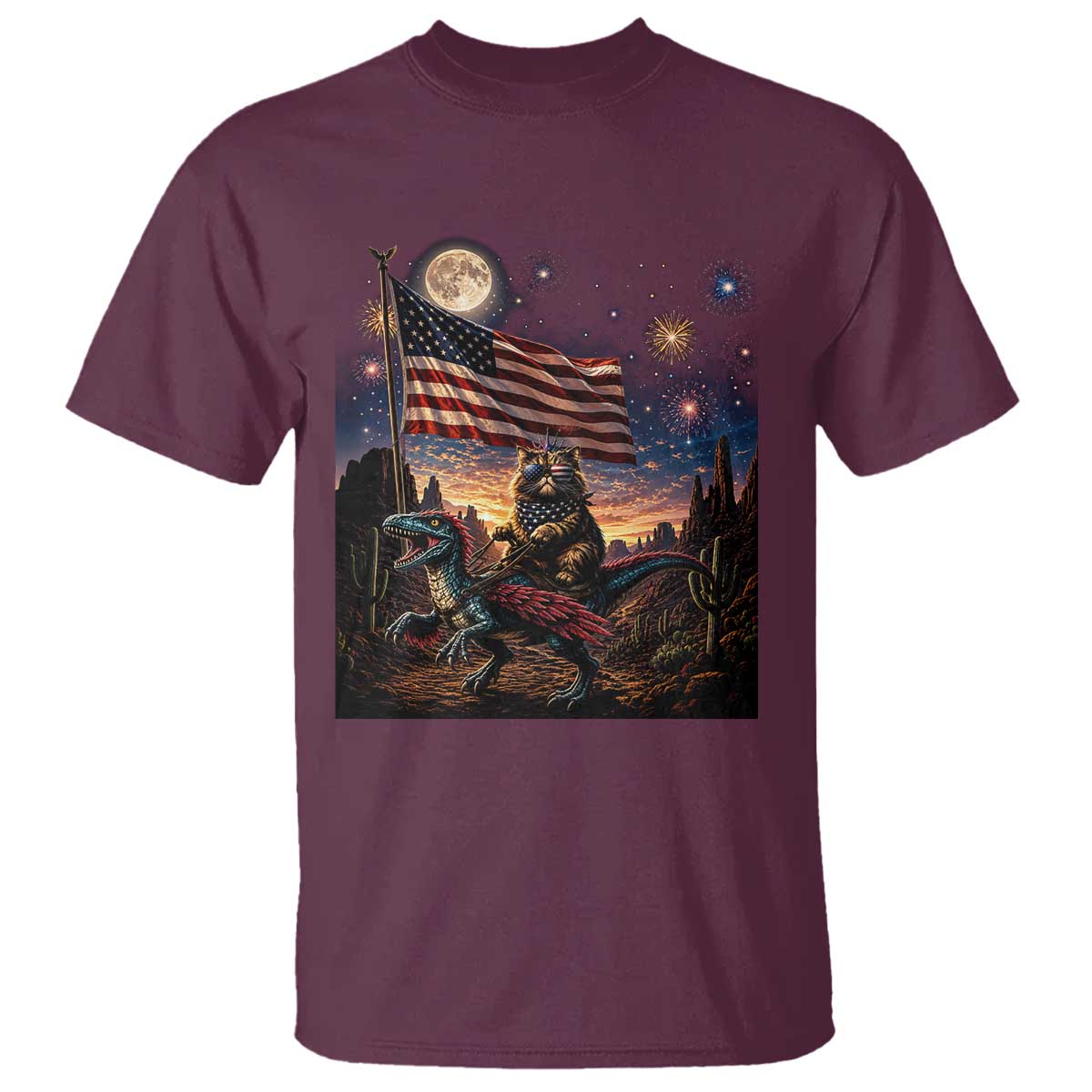 Funny Princess Cat On Dinosaur Patriotic Freedom Gift T Shirt