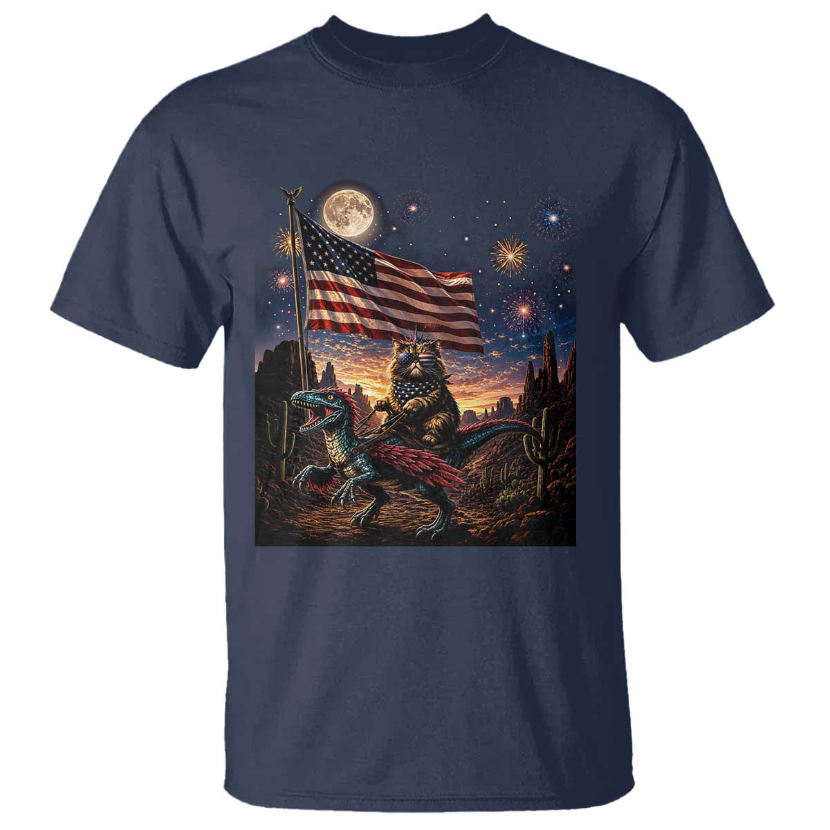 Funny Princess Cat On Dinosaur Patriotic Freedom Gift T Shirt