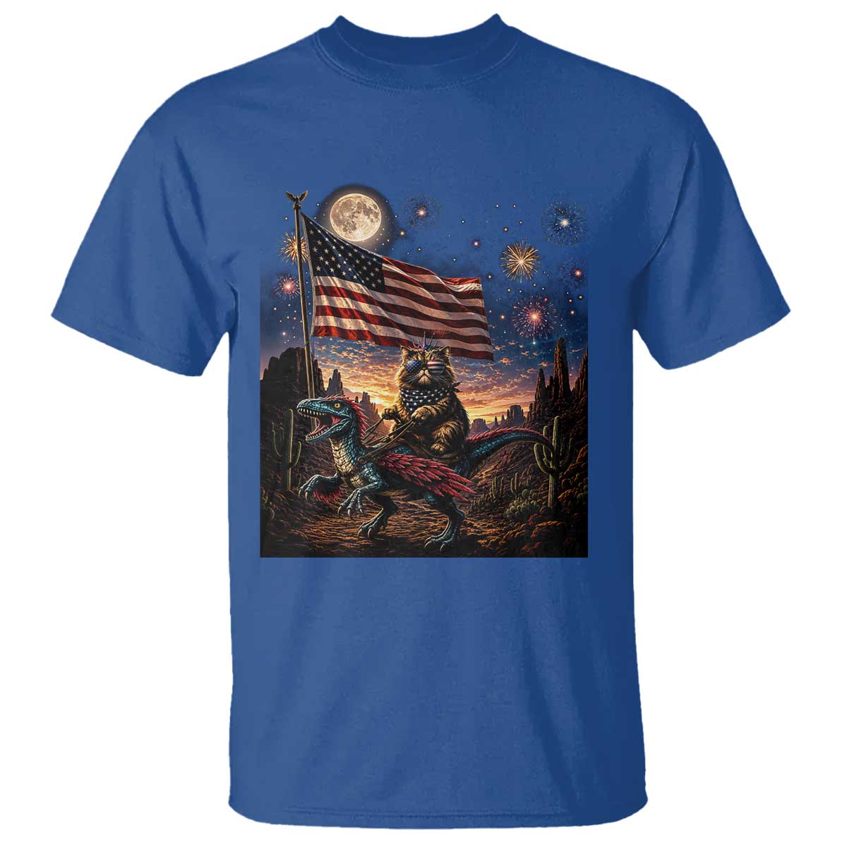 Funny Princess Cat On Dinosaur Patriotic Freedom Gift T Shirt