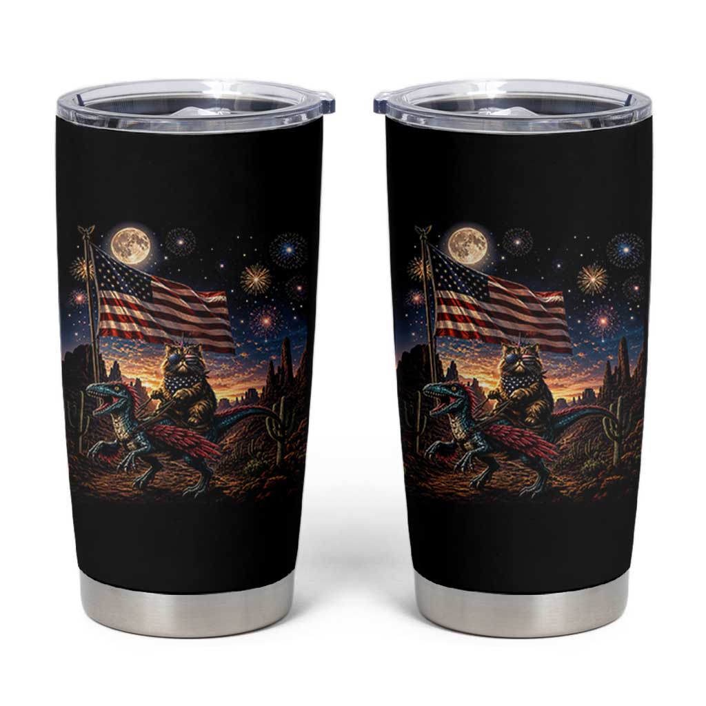 Funny Princess Cat On Dinosaur Patriotic Freedom Gift Tumbler Cup