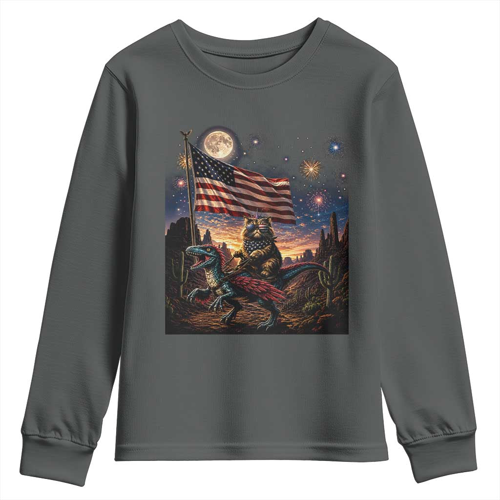 Funny Princess Cat On Dinosaur Patriotic Freedom Gift Youth Sweatshirt