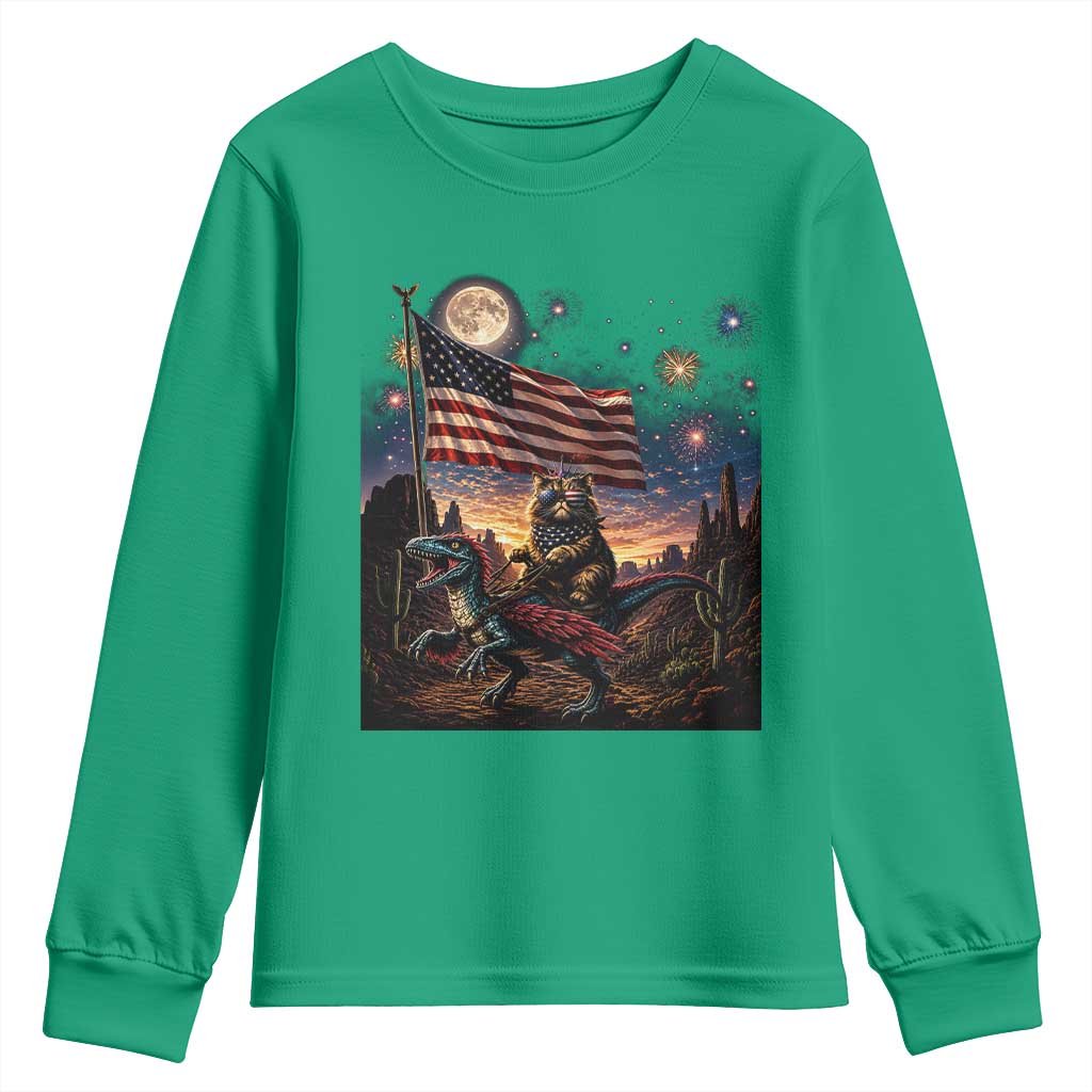Funny Princess Cat On Dinosaur Patriotic Freedom Gift Youth Sweatshirt