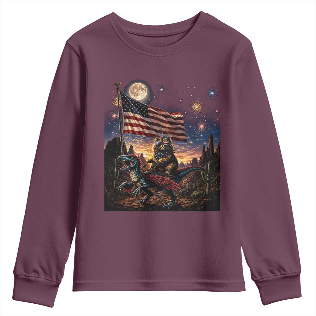 Funny Princess Cat On Dinosaur Patriotic Freedom Gift Youth Sweatshirt