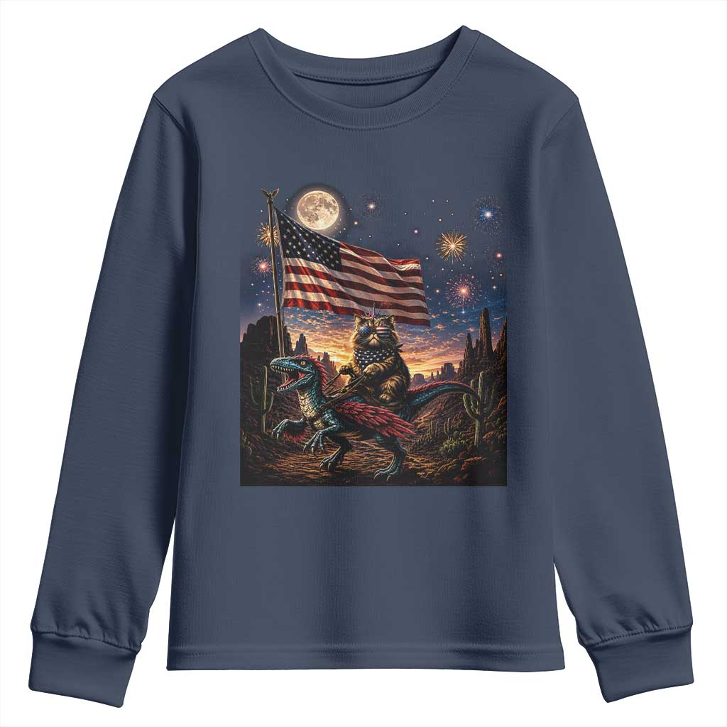Funny Princess Cat On Dinosaur Patriotic Freedom Gift Youth Sweatshirt
