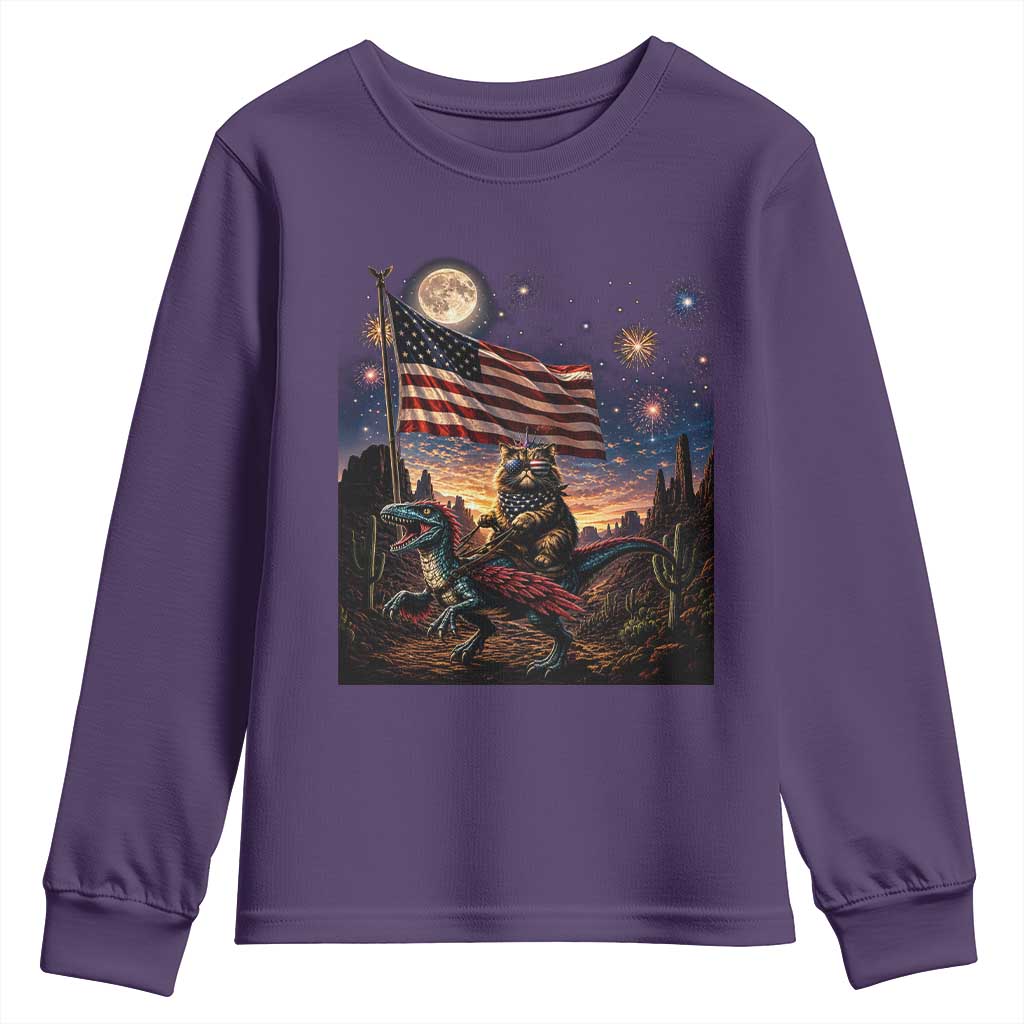Funny Princess Cat On Dinosaur Patriotic Freedom Gift Youth Sweatshirt