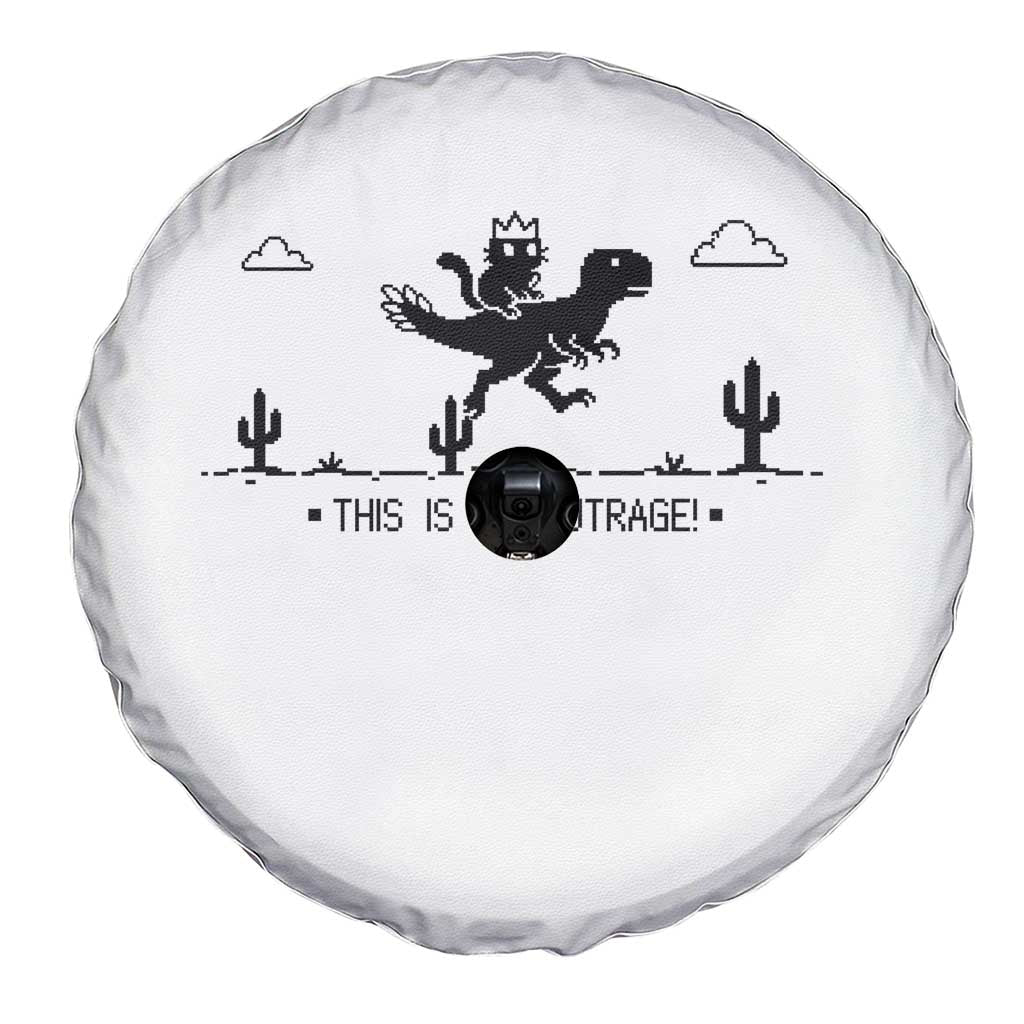 Funny Cat Riding Dinosaur Pixel Retro Spare Tire Cover This Is An Outrage