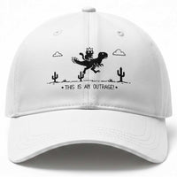 Funny Cat Riding Dinosaur Pixel Retro Baseball Cap This Is An Outrage