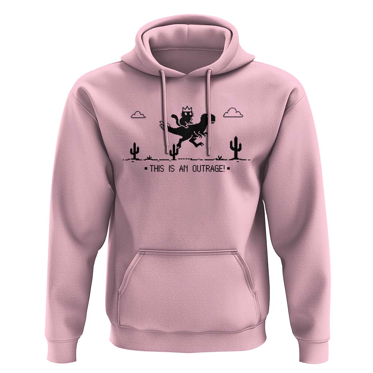 Funny Cat Riding Dinosaur Pixel Retro Hoodie This Is An Outrage