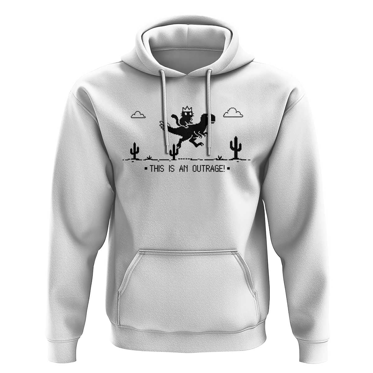 Funny Cat Riding Dinosaur Pixel Retro Hoodie This Is An Outrage