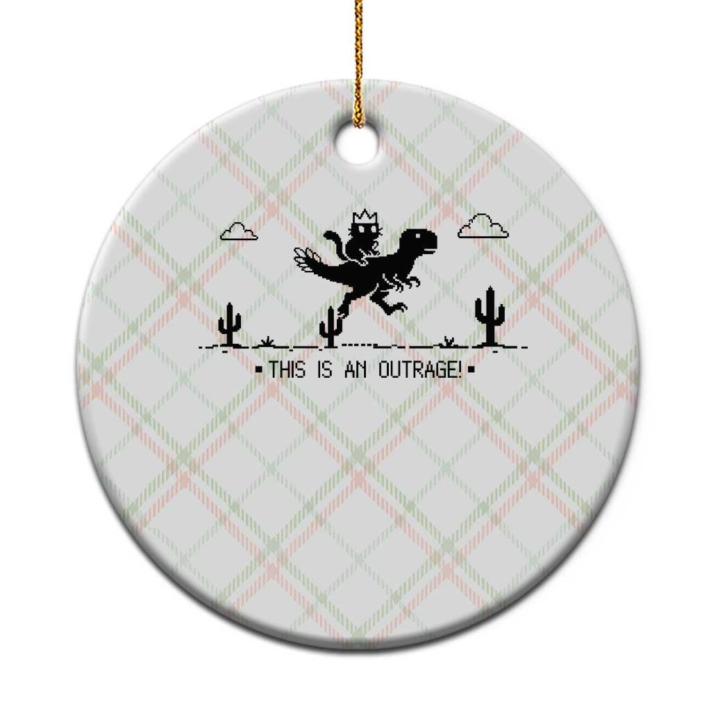Funny Cat Riding Dinosaur Pixel Retro Ceramic Ornament This Is An Outrage